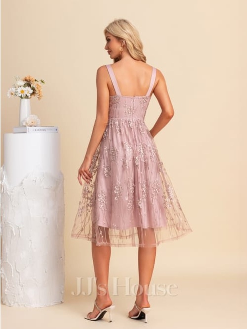JJ’s House Pink Blush Lace Midi Dress Sweetheart Neckline Homecoming Formal New - Picture 2 of 8